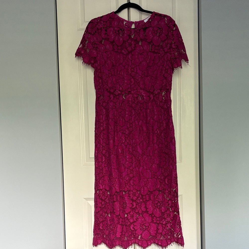 NSR Lace Midi Dress in Rich Magenta